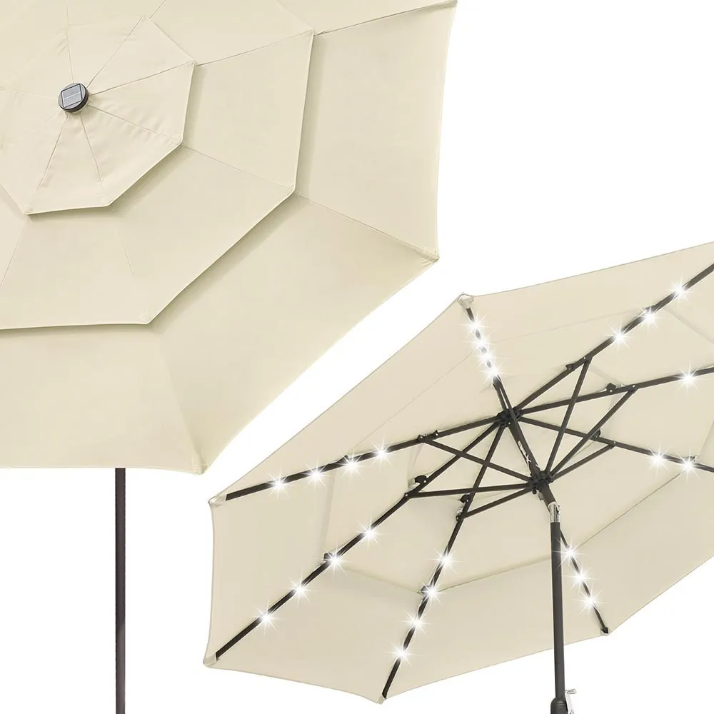 TheLAShop 10 ft 3-Tiered Tilting Patio Umbrella with Lights 8-Rib