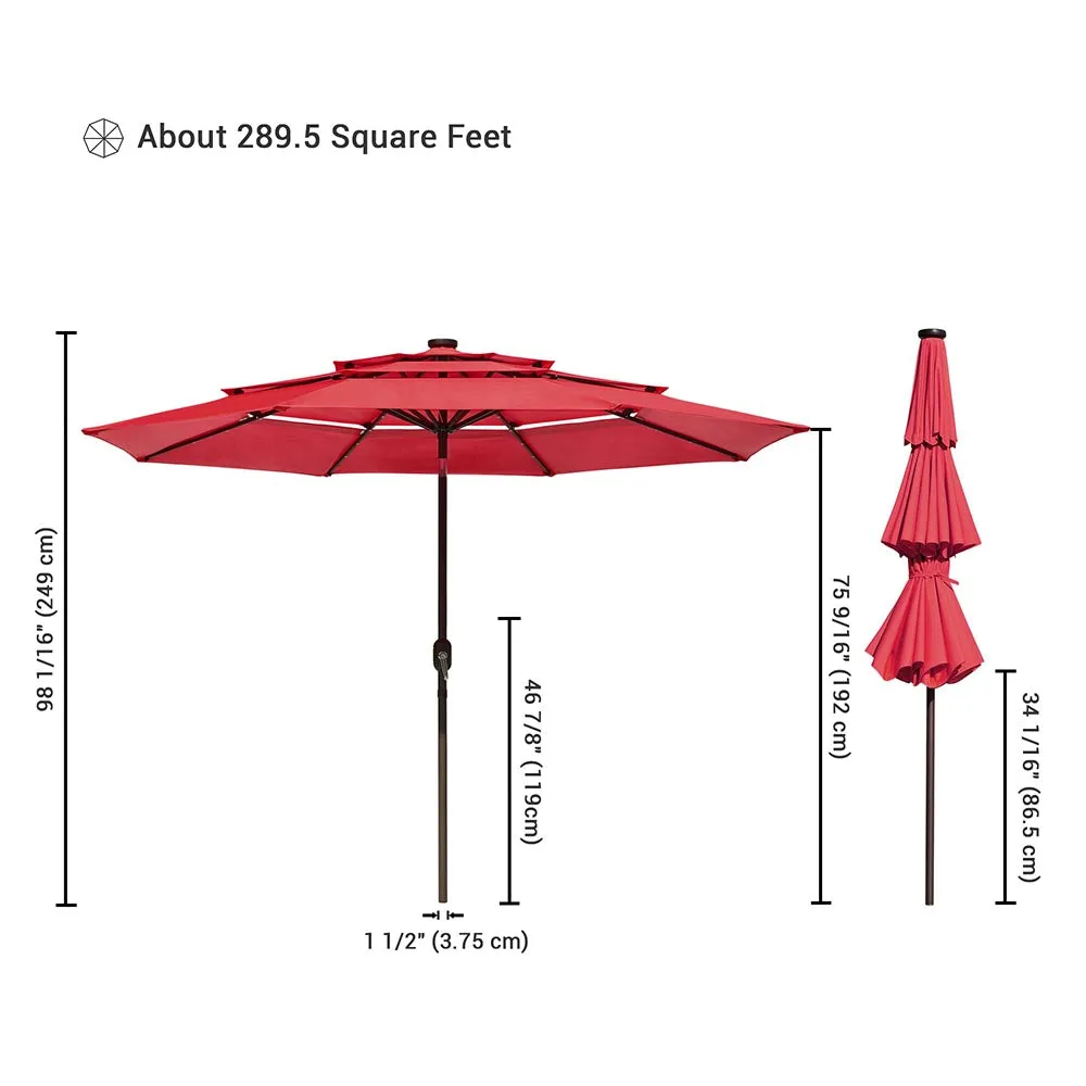 TheLAShop 10 ft 3-Tiered Tilting Patio Umbrella with Lights 8-Rib