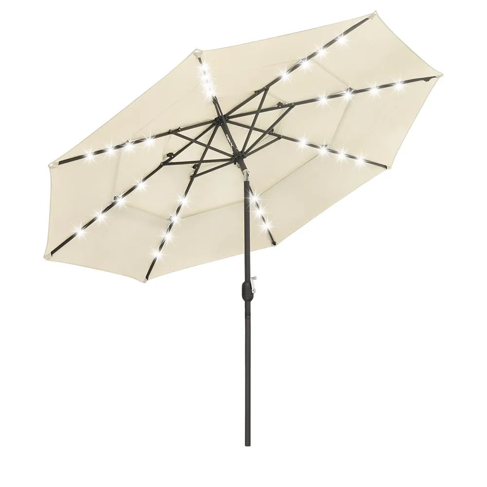 TheLAShop 10 ft 3-Tiered Tilting Patio Umbrella with Lights 8-Rib