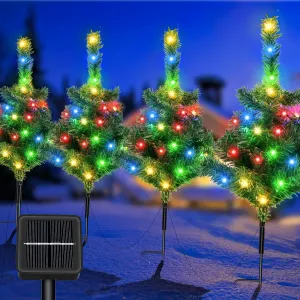 timeless Christmas Decorations Outdoor 4 Pack Solar Christmas Tree with 80pcs Multi-Color C6 Snowflake Led Lights 8 Lighting Modes Waterproof Pathway Lights for Outside Garden and Yard Patio 4 Green