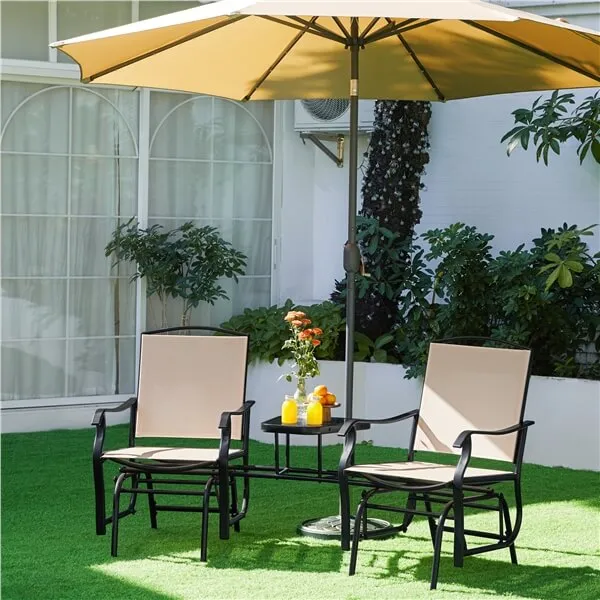 Yaheetech Outdoor Glider Chairs with Glass Table Rocking Chairs