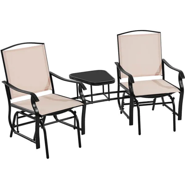 Yaheetech Outdoor Glider Chairs with Glass Table Rocking Chairs