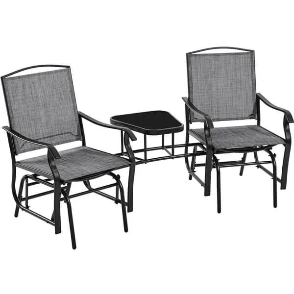 Yaheetech Outdoor Glider Chairs with Glass Table Rocking Chairs